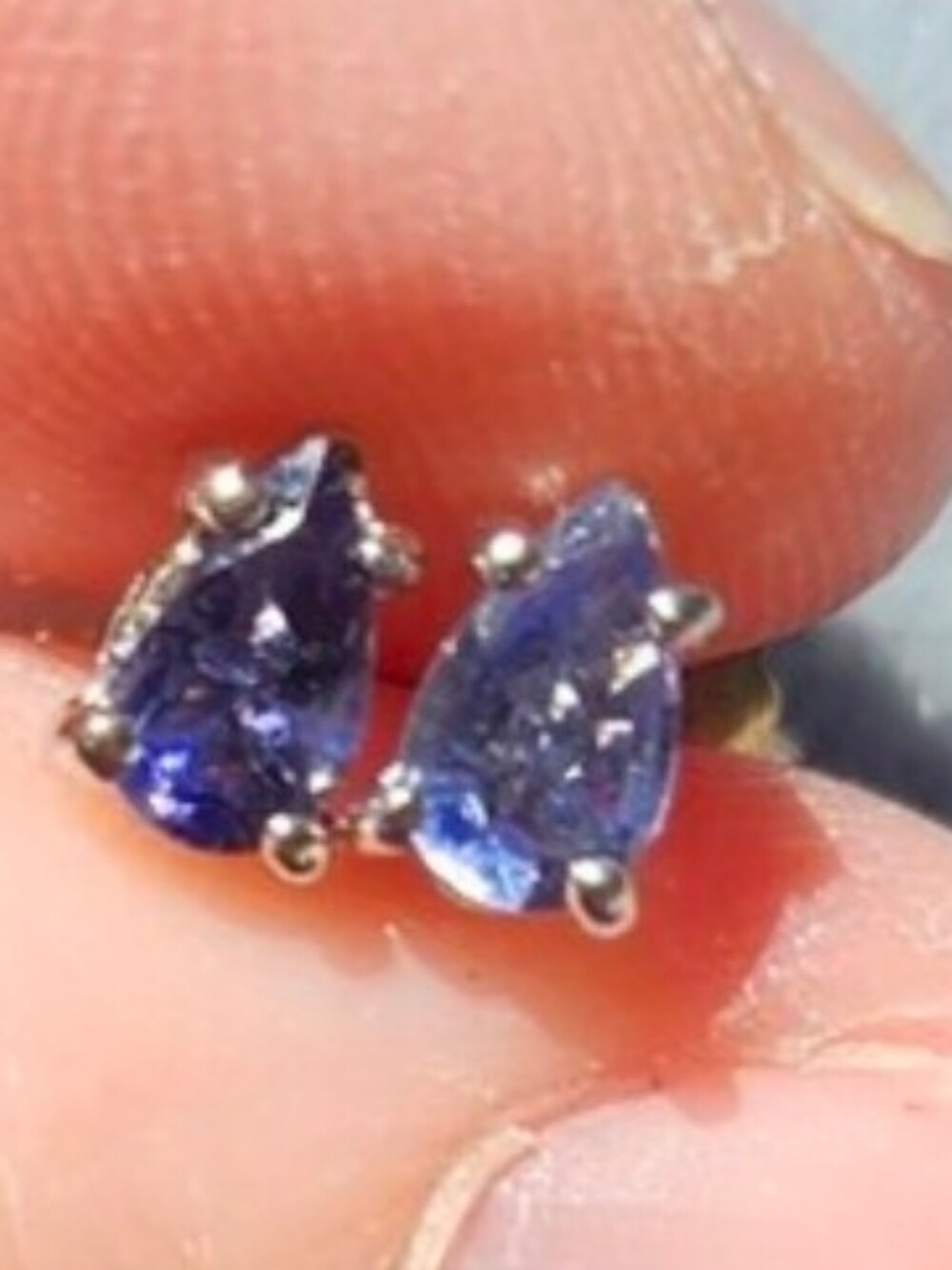 Blue Teardrop Stud Earrings - Sterling Silver